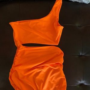Neon Orange one shoulder dress